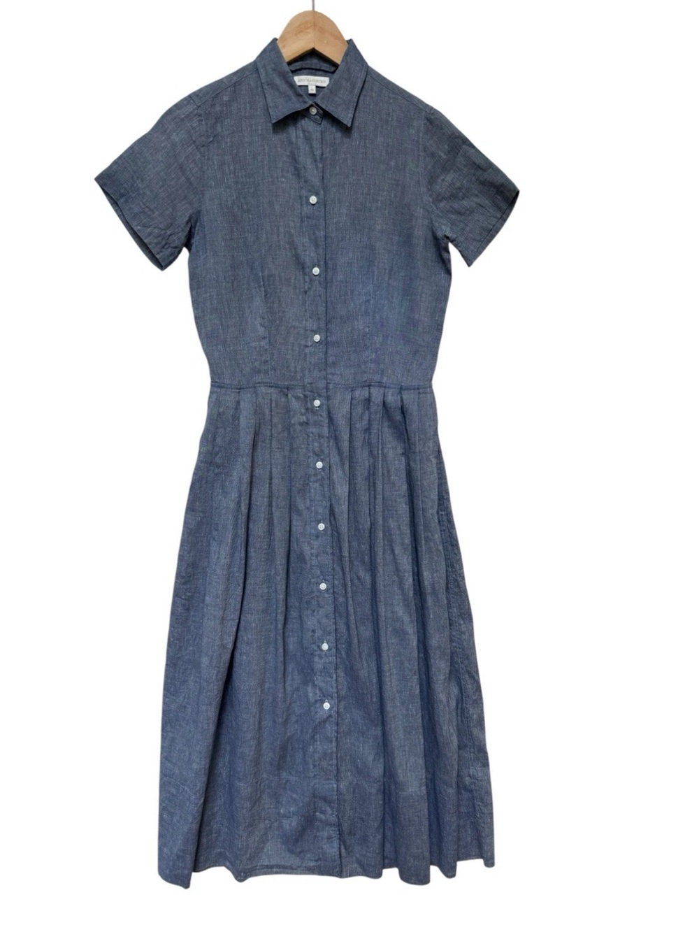 ANN MASHBURN Navy Chambray Button-Front Linen Blend Maxi Dress Sz XS